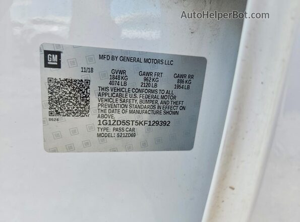 1G1ZD5ST5KF129392 2019 CHEVROLET MALIBU Белый Вид подкапотного пространства