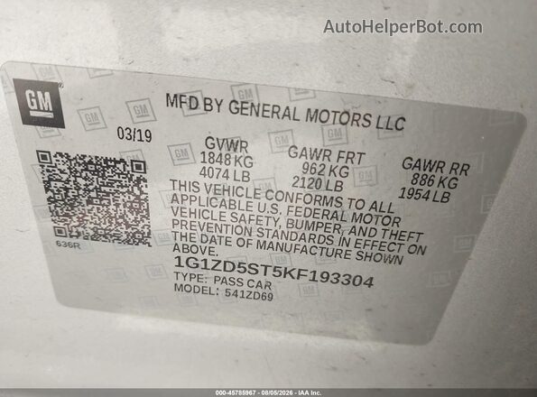 1G1ZD5ST5KF193304 2019 CHEVROLET MALIBU Silver Widok komory silnika