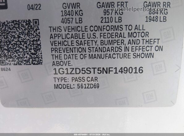 1G1ZD5ST5NF149016 2022 CHEVROLET MALIBU White Widok komory silnika