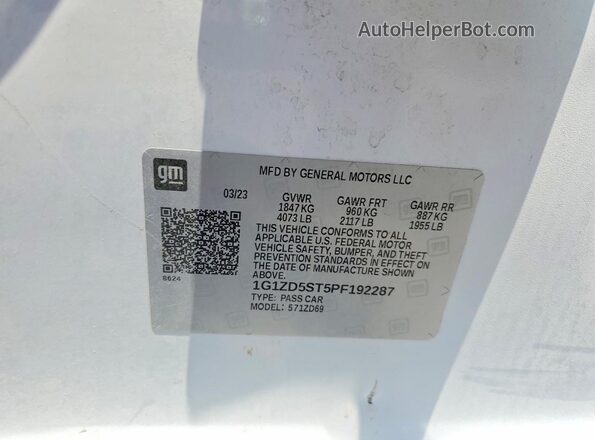 1G1ZD5ST5PF192287 2023 CHEVROLET MALIBU White VIN կոդի պիտակի տեսք