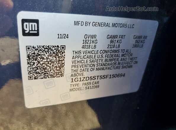 1G1ZD5ST5SF150694 2025 CHEVROLET MALIBU Blue Vista de la etiqueta del VIN