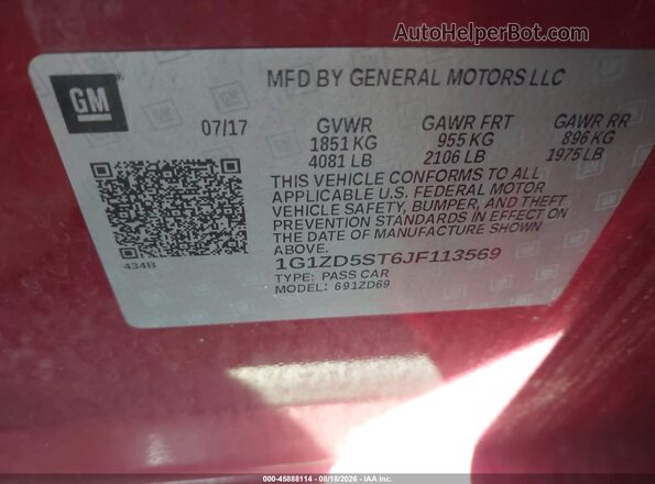 1G1ZD5ST6JF113569 2018 CHEVROLET MALIBU Red Շարժիչի բաժամունքի տեսք