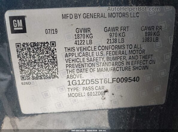 1G1ZD5ST6LF009540 2020 CHEVROLET MALIBU Gray Widok komory silnika