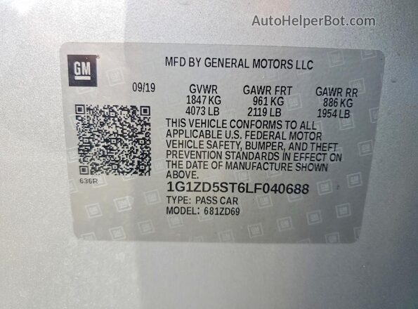 1G1ZD5ST6LF040688 2020 CHEVROLET MALIBU Silver Vista del compartimento del motor