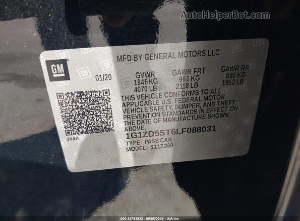 1G1ZD5ST6LF088031 2020 CHEVROLET MALIBU Black Widok komory silnika