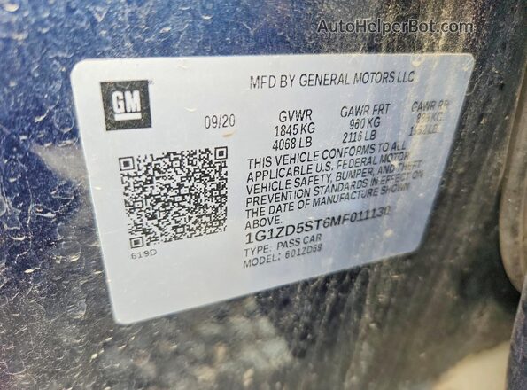 1G1ZD5ST6MF011130 2021 CHEVROLET MALIBU Blue VIN sticker view