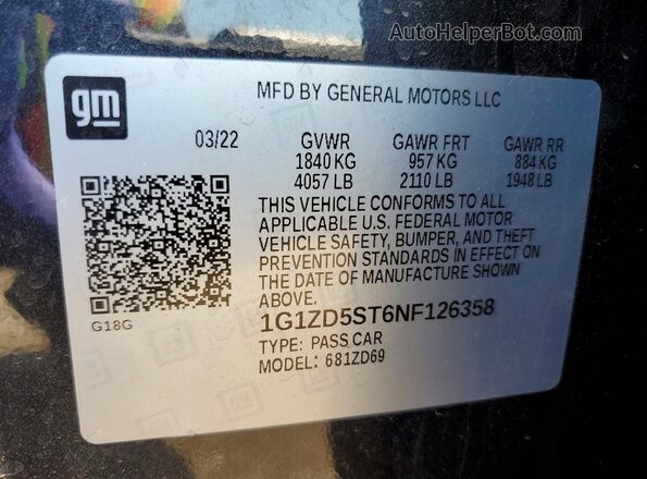 1G1ZD5ST6NF126358 2022 CHEVROLET MALIBU Gray Շարժիչի բաժամունքի տեսք