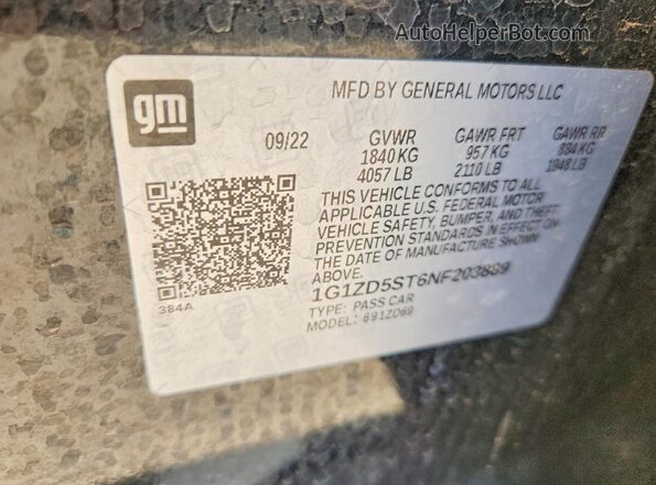 1G1ZD5ST6NF203889 2022 CHEVROLET MALIBU Black Вид підкапотного простору