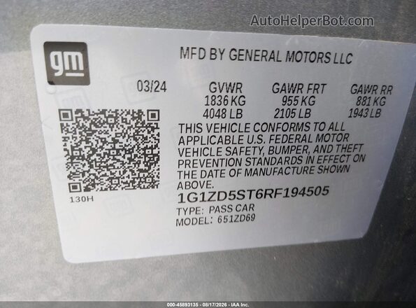 1G1ZD5ST6RF194505 2024 CHEVROLET MALIBU Серебряный Вид подкапотного пространства