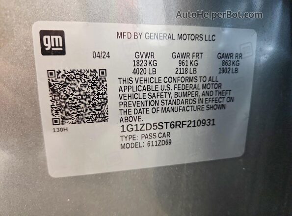 1G1ZD5ST6RF210931 2024 CHEVROLET MALIBU Gray ძრავის განყოფილების ხედი