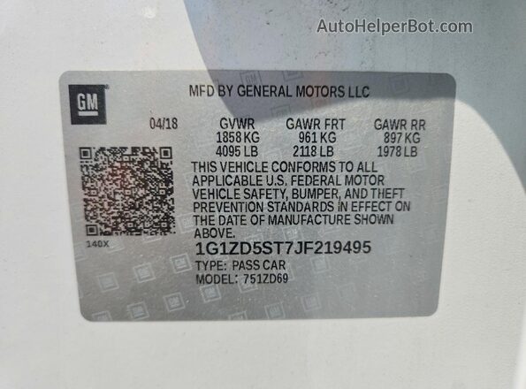 1G1ZD5ST7JF219495 2018 CHEVROLET MALIBU White Widok komory silnika