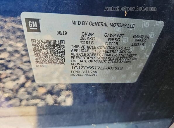 1G1ZD5ST7LF007019 2020 CHEVROLET MALIBU Blue Engine compartment view