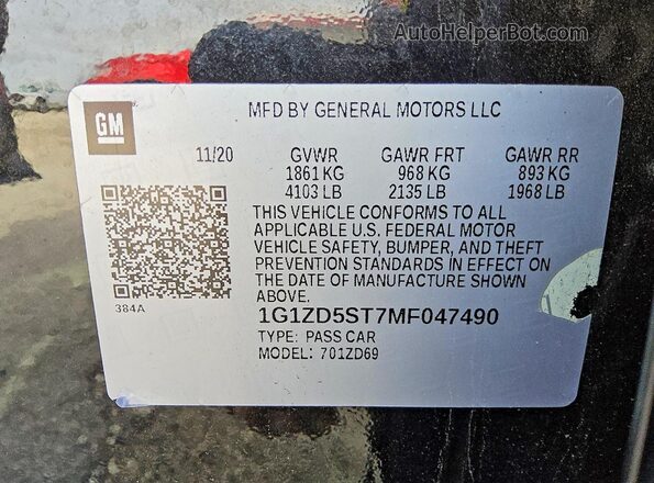 1G1ZD5ST7MF047490 2021 CHEVROLET MALIBU Black Vista del compartimento del motor