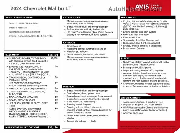 1G1ZD5ST7RF165336 2024 CHEVROLET MALIBU Black Вид підкапотного простору