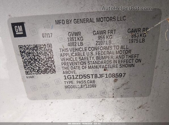 1G1ZD5ST8JF108597 2018 CHEVROLET MALIBU Silver Widok komory silnika