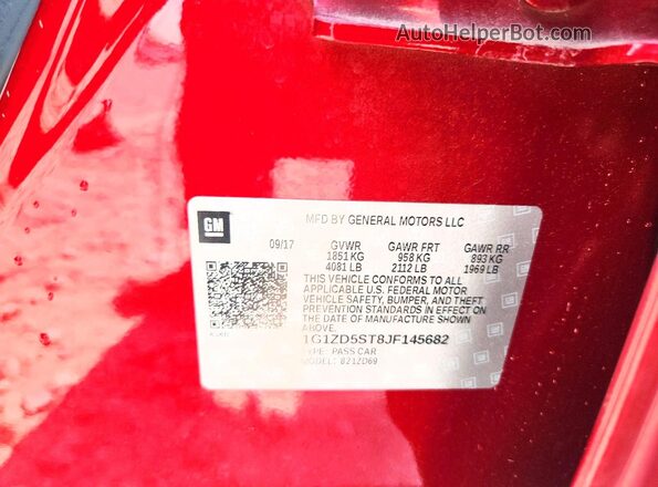 1G1ZD5ST8JF145682 2018 CHEVROLET MALIBU Красный Вид наклейки с VIN-кодом