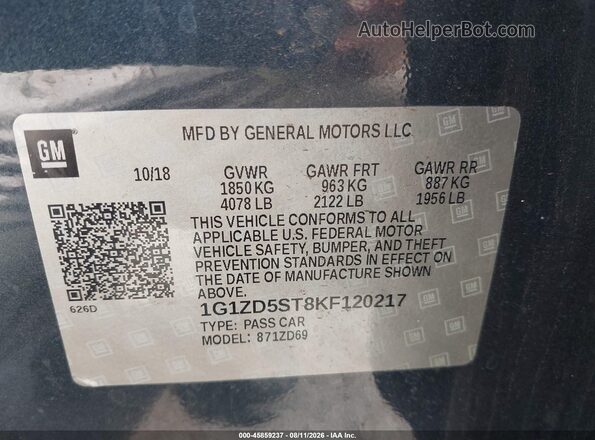 1G1ZD5ST8KF120217 2019 CHEVROLET MALIBU Blue Vista del compartimento del motor
