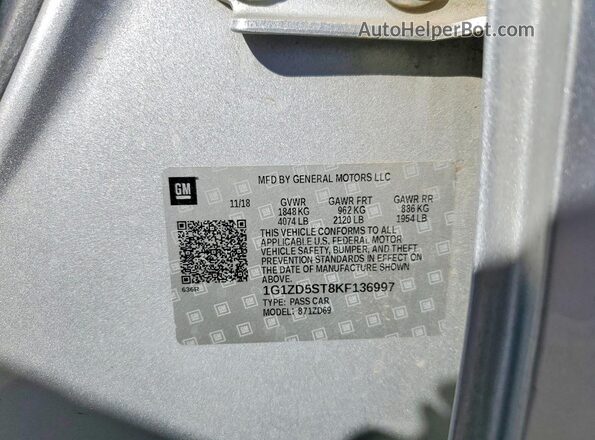 1G1ZD5ST8KF136997 2019 CHEVROLET MALIBU Silver ძრავის განყოფილების ხედი