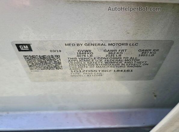 1G1ZD5ST8KF184161 2019 CHEVROLET MALIBU Серебряный Вид наклейки с VIN-кодом