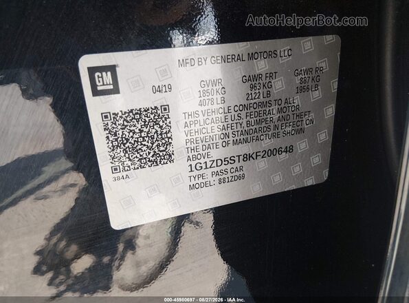 1G1ZD5ST8KF200648 2019 CHEVROLET MALIBU Black Widok komory silnika