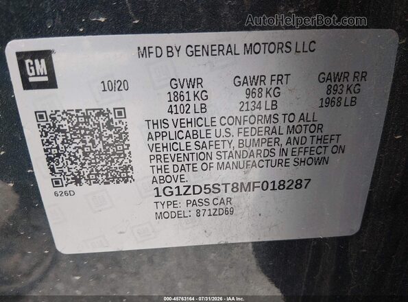 1G1ZD5ST8MF018287 2021 CHEVROLET MALIBU Turquoise Vista del compartimento del motor