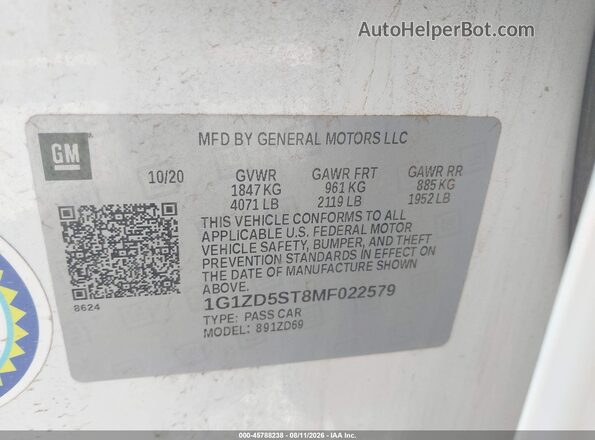 1G1ZD5ST8MF022579 2021 CHEVROLET MALIBU White Widok komory silnika