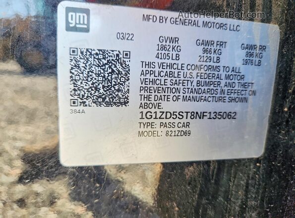 1G1ZD5ST8NF135062 2022 CHEVROLET MALIBU Черный Вид подкапотного пространства
