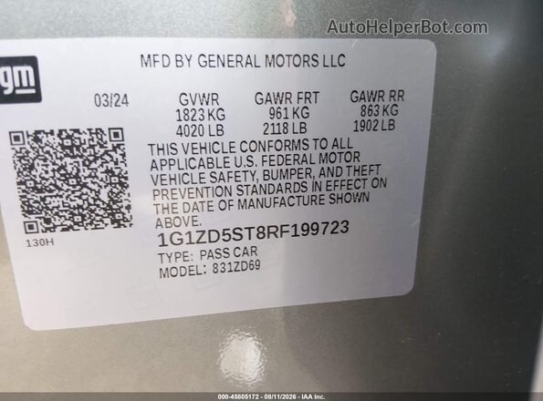 1G1ZD5ST8RF199723 2024 CHEVROLET MALIBU Gray Widok komory silnika