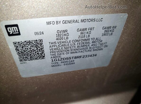 1G1ZD5ST8RF233434 2024 CHEVROLET MALIBU Gray Widok komory silnika
