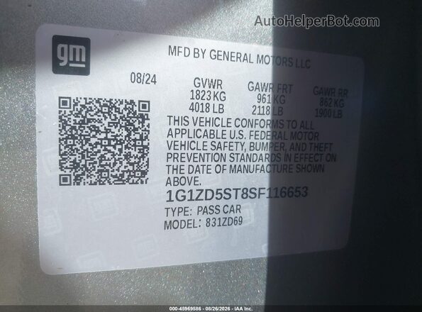 1G1ZD5ST8SF116653 2025 CHEVROLET MALIBU Gray Widok komory silnika