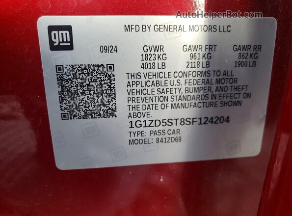 1G1ZD5ST8SF124204 2025 CHEVROLET MALIBU Red ძრავის განყოფილების ხედი