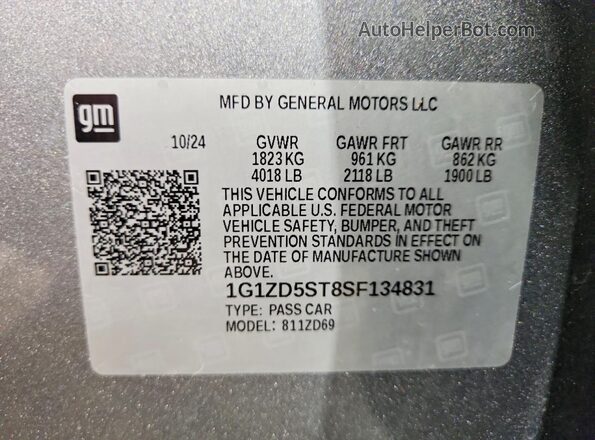 1G1ZD5ST8SF134831 2025 CHEVROLET MALIBU Gray VIN կոդի պիտակի տեսք
