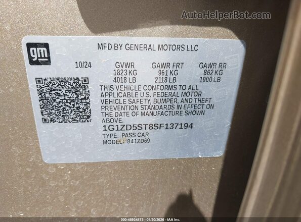 1G1ZD5ST8SF137194 2025 CHEVROLET MALIBU Champagne Engine compartment view