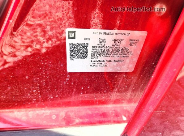 1G1ZD5ST9KF154067 2019 CHEVROLET MALIBU Красный Вид подкапотного пространства