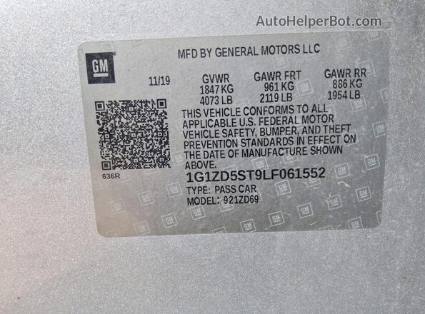1G1ZD5ST9LF061552 2020 CHEVROLET MALIBU Silver Engine compartment view