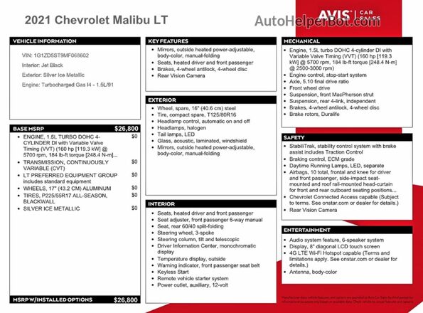 1G1ZD5ST9MF068602 2021 CHEVROLET MALIBU Silver Vista del compartimento del motor