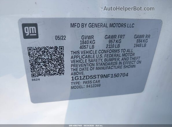 1G1ZD5ST9NF150704 2022 CHEVROLET MALIBU Белый Вид подкапотного пространства