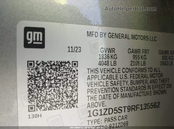 1G1ZD5ST9RF135562 2024 CHEVROLET MALIBU Серый Вид подкапотного пространства