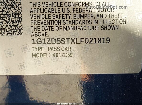 1G1ZD5STXLF021819 2020 CHEVROLET MALIBU Blue Widok komory silnika