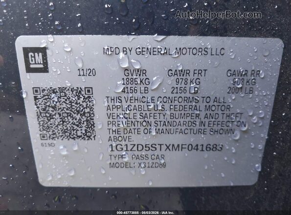 1G1ZD5STXMF041683 2021 CHEVROLET MALIBU Синий Вид подкапотного пространства