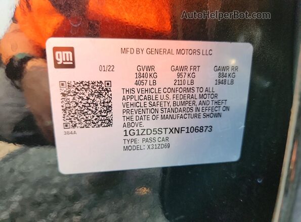 1G1ZD5STXNF106873 2022 CHEVROLET MALIBU Black Շարժիչի բաժամունքի տեսք