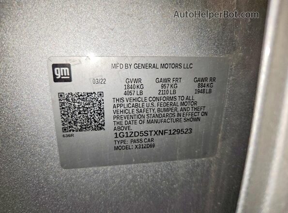 1G1ZD5STXNF129523 2022 CHEVROLET MALIBU Silver Вид підкапотного простору