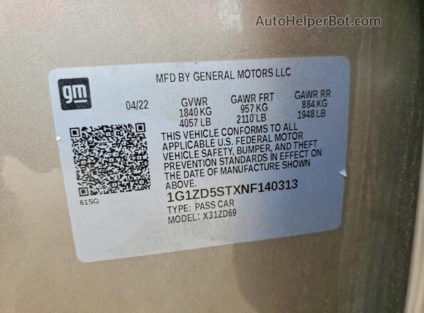 1G1ZD5STXNF140313 2022 CHEVROLET MALIBU Gray ძრავის განყოფილების ხედი