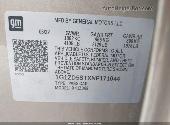 1G1ZD5STXNF171044 2022 CHEVROLET MALIBU Gold ძრავის განყოფილების ხედი