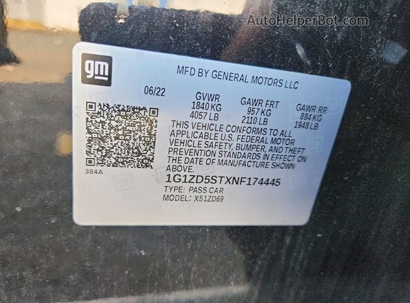 1G1ZD5STXNF174445 2022 CHEVROLET MALIBU Black Vista del compartimento del motor