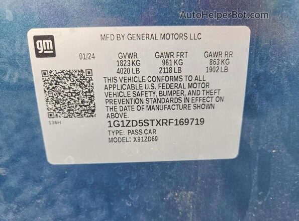 1G1ZD5STXRF169719 2024 CHEVROLET MALIBU Синий Вид наклейки с VIN-кодом