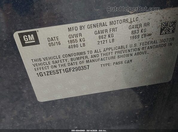 1G1ZE5ST1GF290357 2016 CHEVROLET MALIBU Blue Widok komory silnika