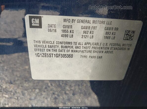 1G1ZE5ST1GF305360 2016 CHEVROLET MALIBU Blue Widok komory silnika