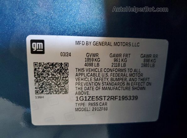 1G1ZE5ST2RF195339 2024 CHEVROLET MALIBU Blue ძრავის განყოფილების ხედი