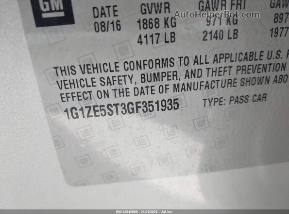1G1ZE5ST3GF351935 2016 CHEVROLET MALIBU Silver Vista del compartimento del motor